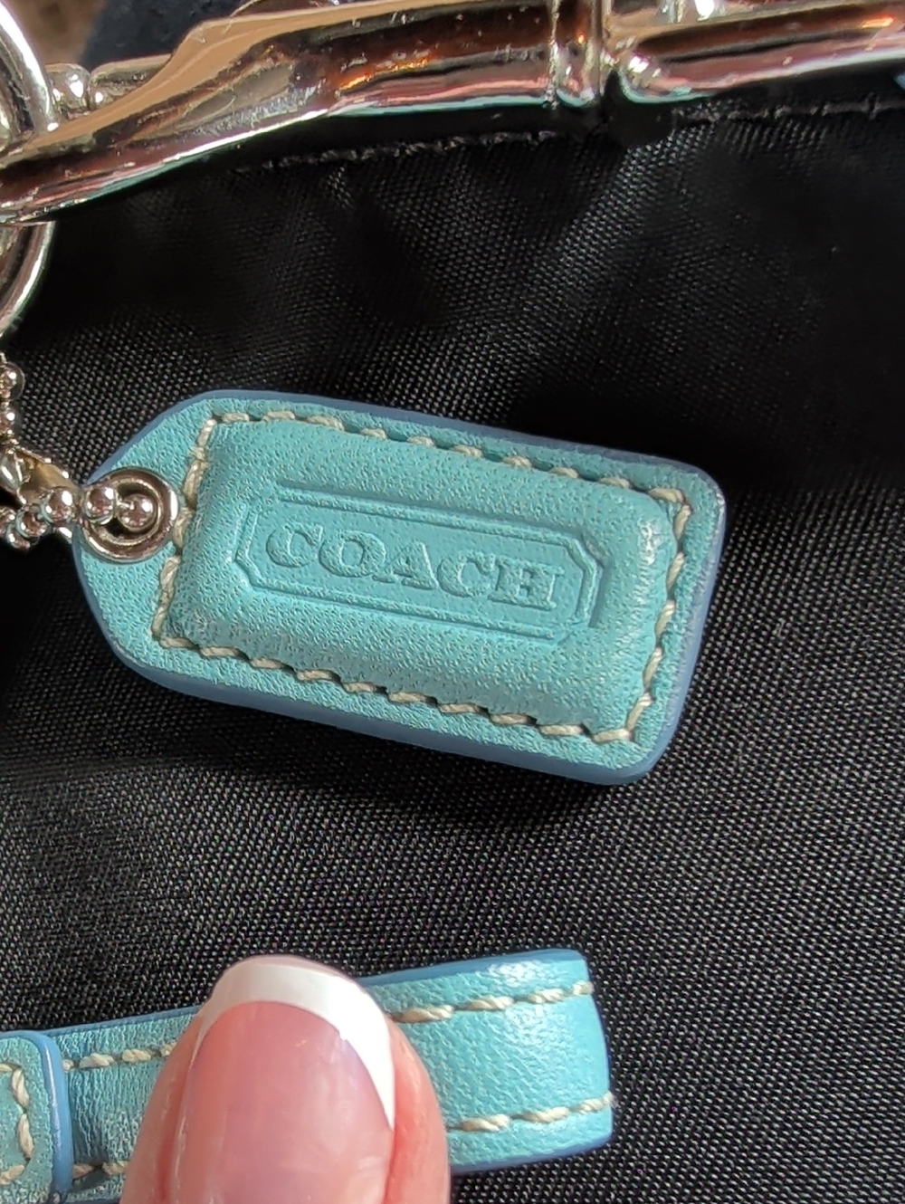 Coach Black Crossbody with Tan Trim and Light Blue Accents - Picture 2 of 9